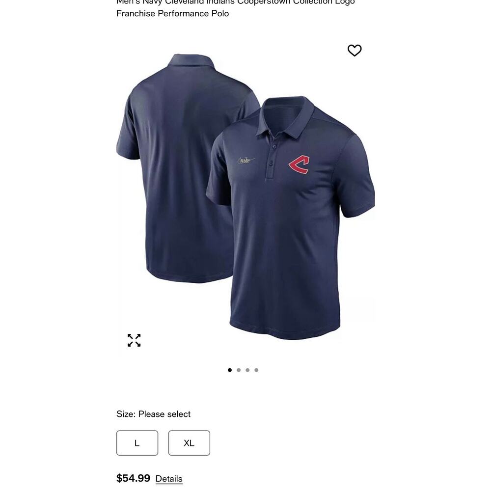 Men's S Nike Dri-Fit Cooperstown Collection Cleveland Guardians Polo Shirt